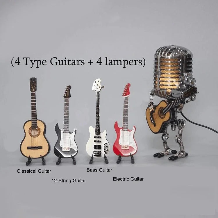 Microphone Table Lamp with Adjustable Joints and LED Bulb, Mini Guitar Accent Zanny Home