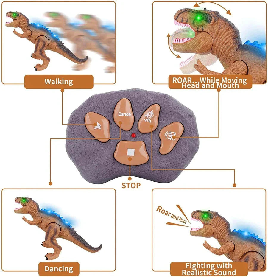 Remote Control Dinosaur Toy with Multi-Color LED Spikes and Roaring Sound, 17-Inch Zanny Home