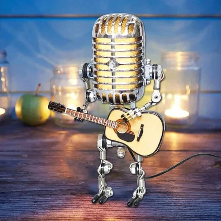 Microphone Table Lamp with Adjustable Joints and LED Bulb, Mini Guitar Accent Zanny Home