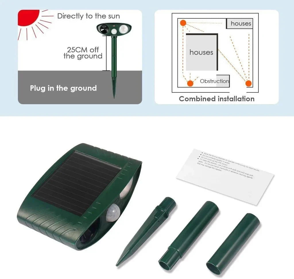 Solar Deer Repeller with Motion-Activated Ultrasonic Pulse and Flashing Light, 4-Pack Zanny Home