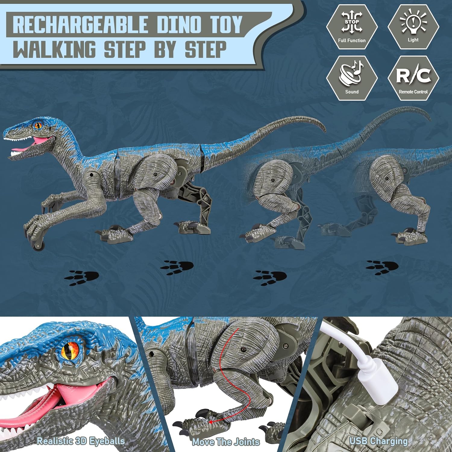 Interactive Dinosaur Toy with Remote Control and Rechargeable Battery, Lights, Sounds Zanny Home