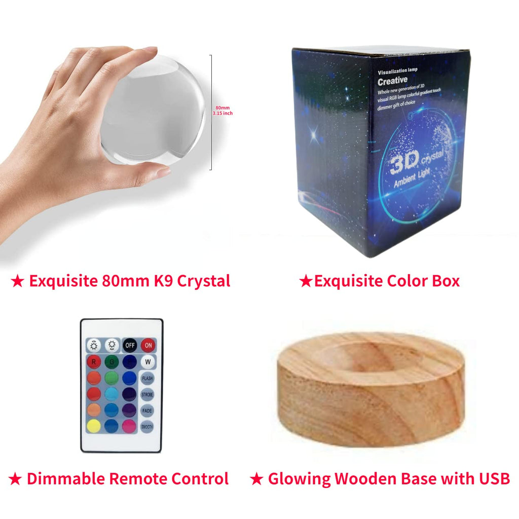Axolotl 3D Crystal Lamp with Wooden Base and 16-Color LED, USB Powered Zanny Home