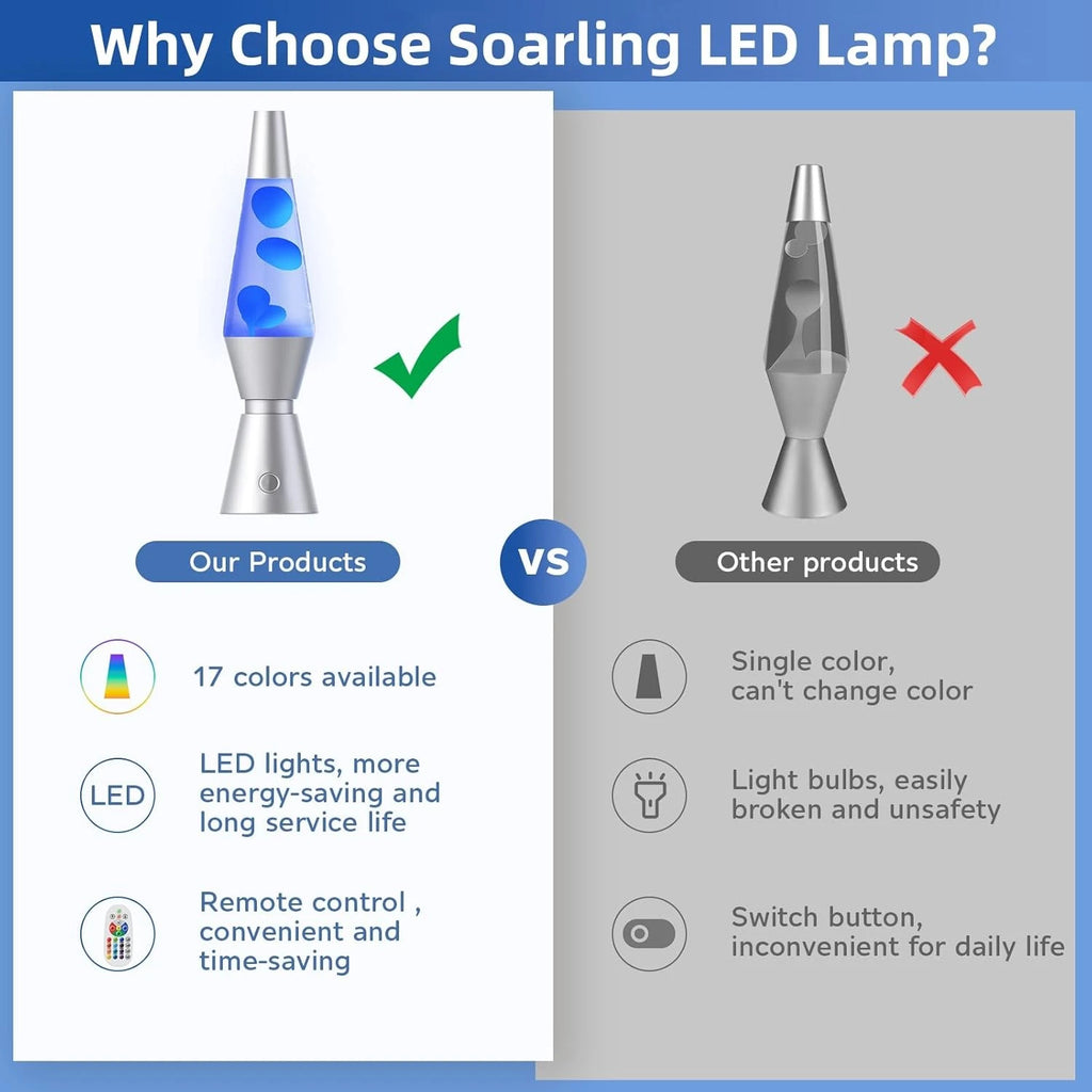 Color Changing Lava Lamp with 17 RGBW LED Colors and Remote, 14.5in Metallic Base Zanny Home