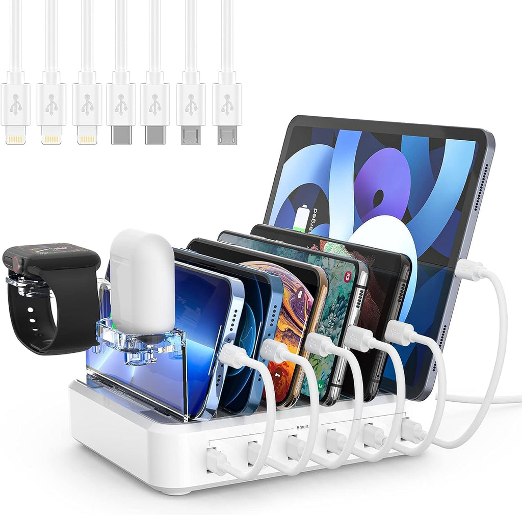 Multi-Device Charging Station 60W Output and Adjustable Dividers, Earbud Watch Holder Zanny Home