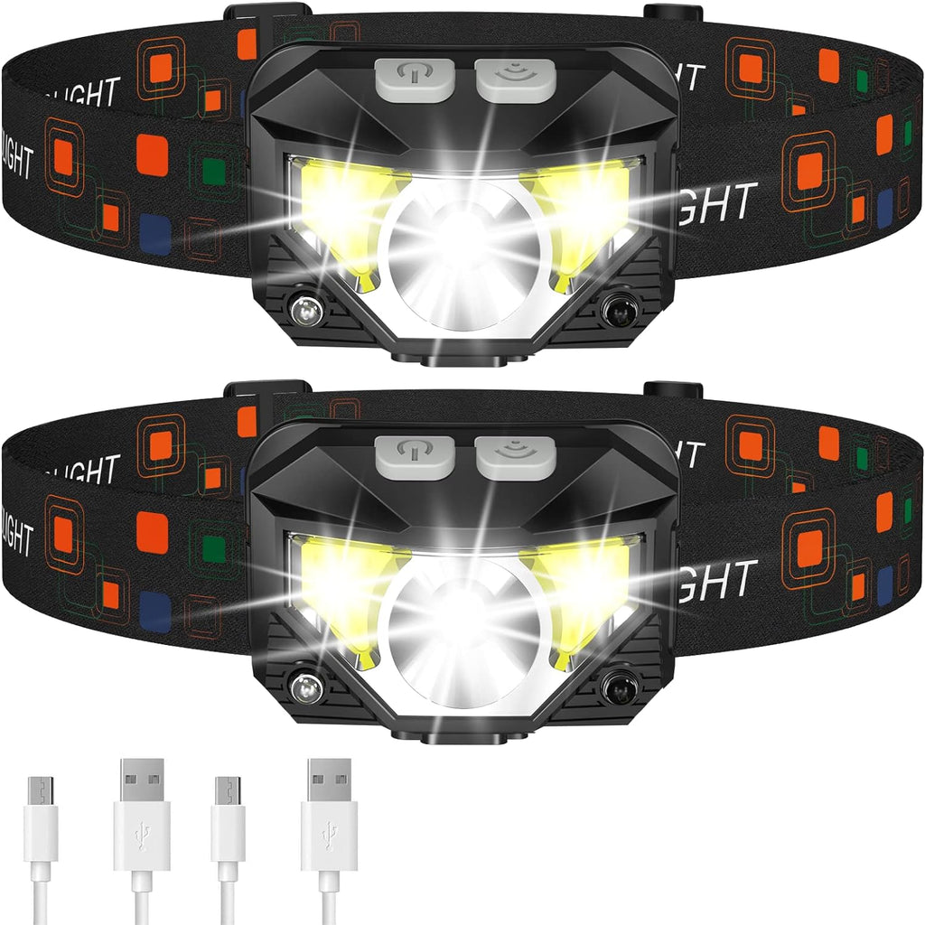 Rechargeable Headlamp with Motion Sensor and 1200-Lumen Output, Water Resistant, 2-Pack Zanny Home