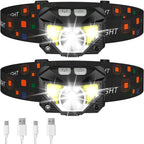 Rechargeable Headlamp with Motion Sensor and 1200-Lumen Output, Water Resistant, 2-Pack Zanny Home