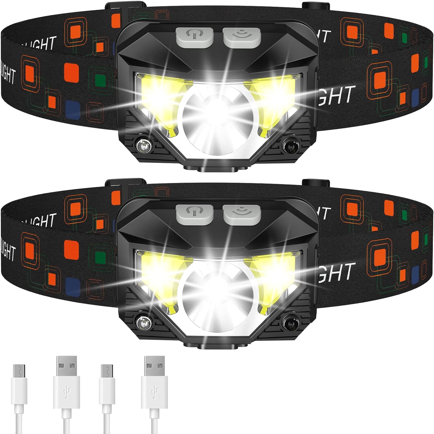 Rechargeable Headlamp with Motion Sensor and 1200-Lumen Output, Water Resistant, 2-Pack Zanny Home