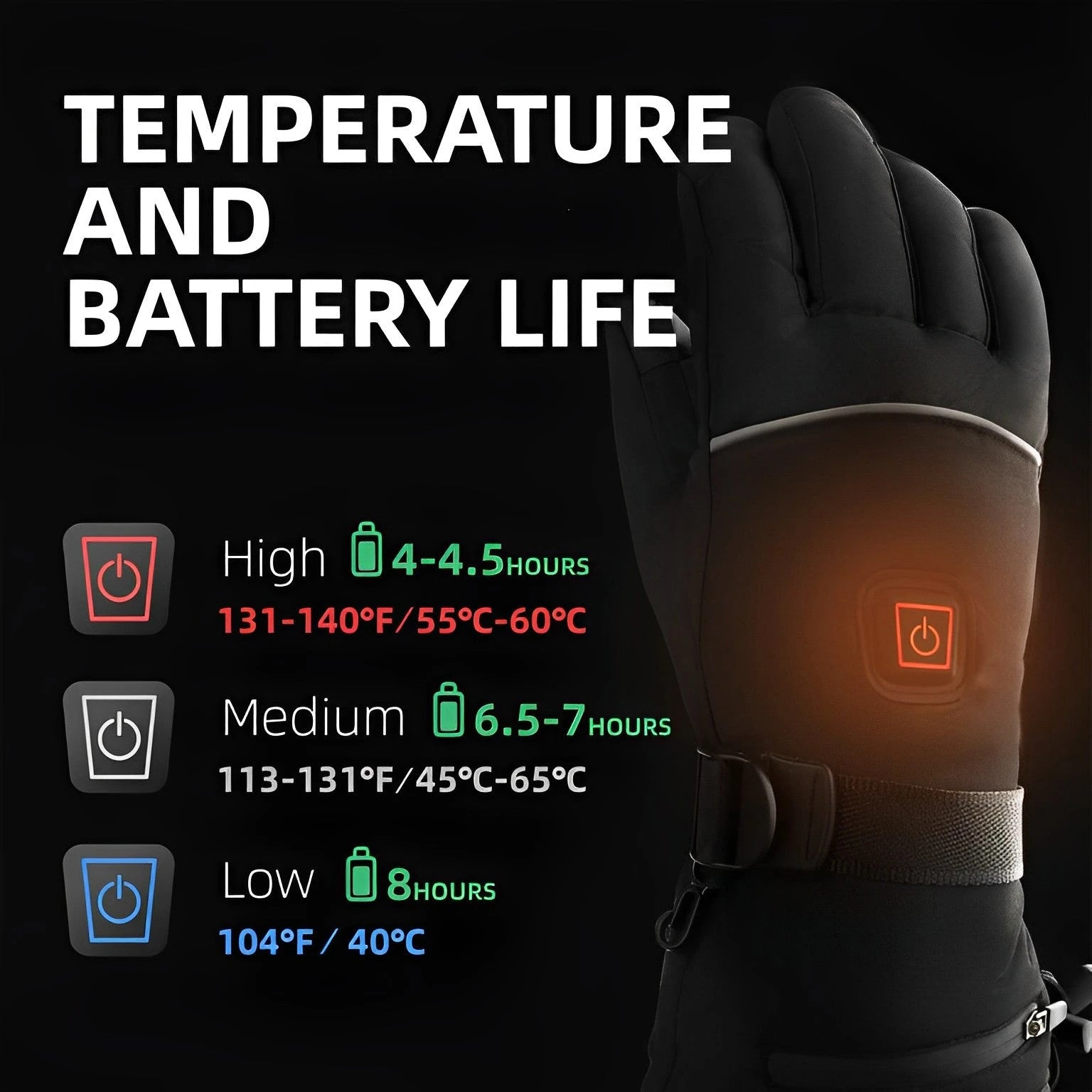Rechargeable Heated Gloves with USB Charging and Water-Resistant Palms, 8-Hour Runtime Zanny Home