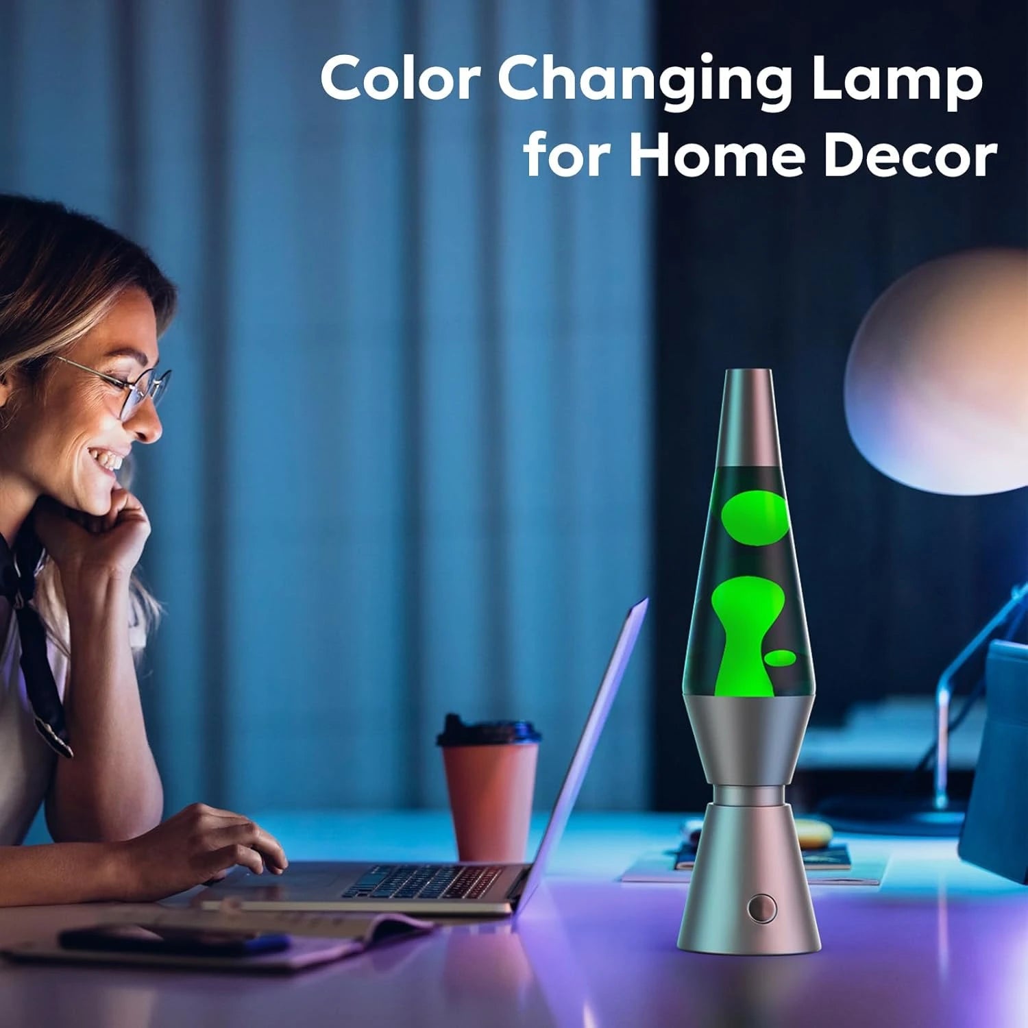 Color Changing Lava Lamp with 17 RGBW LED Colors and Remote, 14.5in Metallic Base Zanny Home