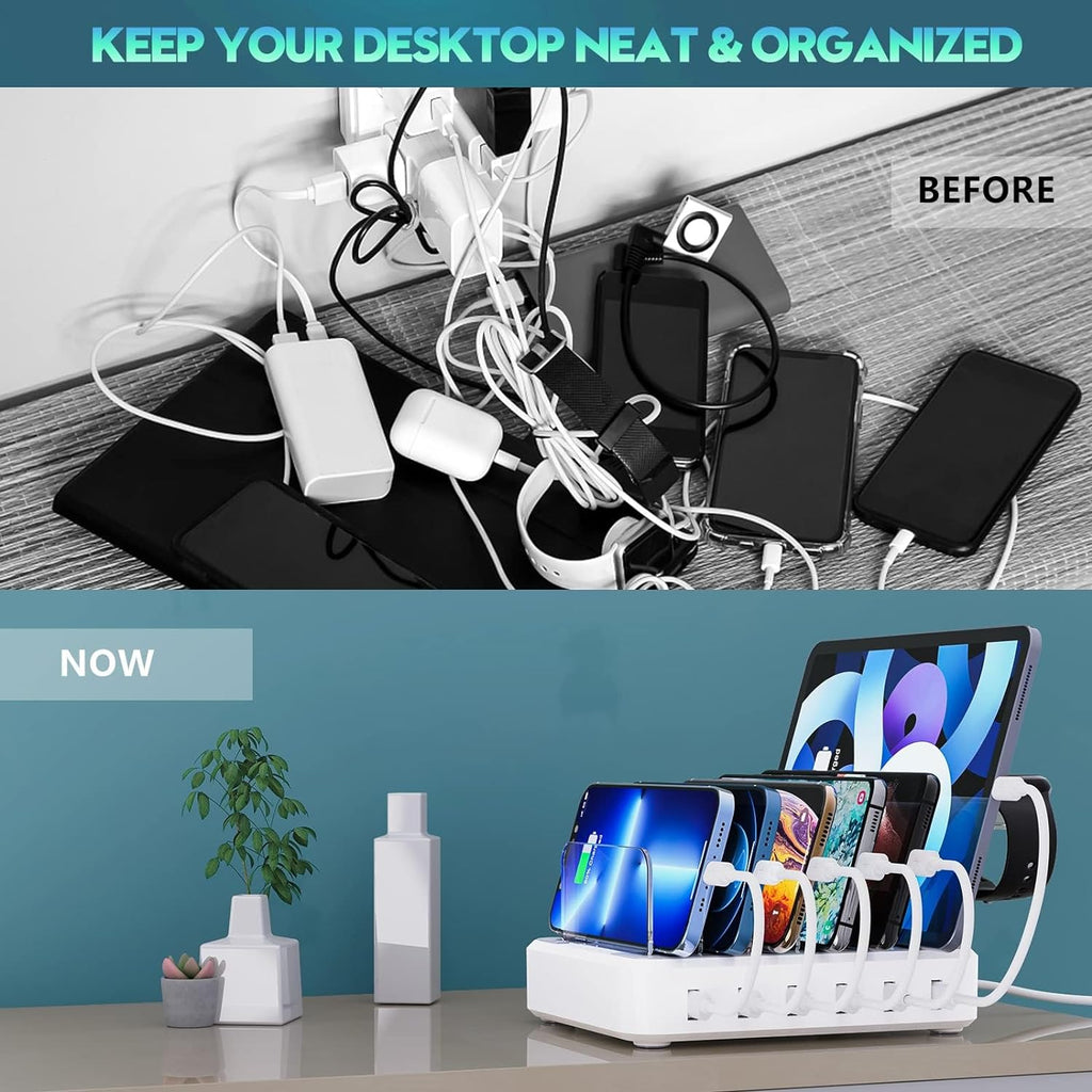 Multi-Device Charging Station 60W Output and Adjustable Dividers, Earbud Watch Holder Zanny Home