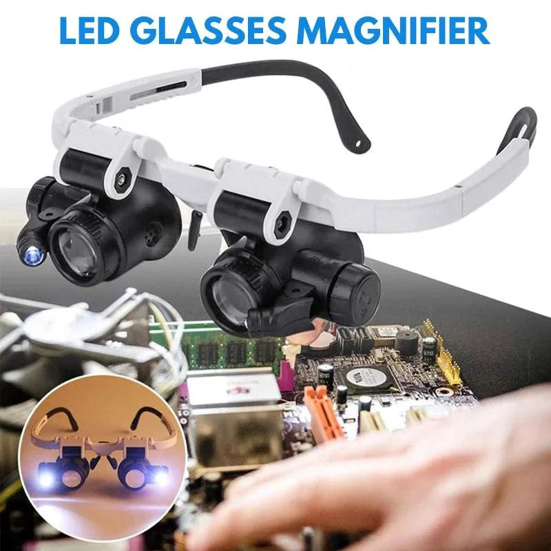 LED Magnifier Headset with Three Interchangeable Lenses and Adjustable Headband, 8x 15x 23x Zanny Home