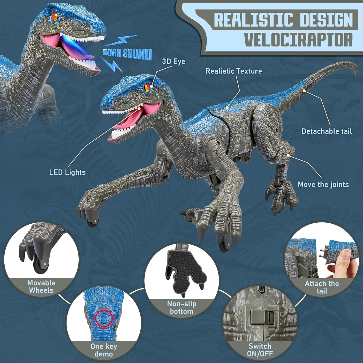 Interactive Dinosaur Toy with 2.4G Remote and Rechargeable Battery, Lifelike Sound Zanny Home