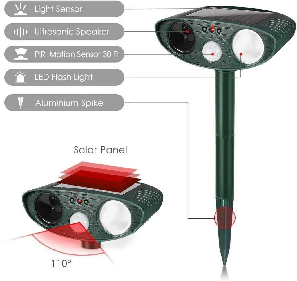 Solar Deer Repeller with Motion-Activated Ultrasonic Pulse and Flashing Light, 4-Pack Zanny Home
