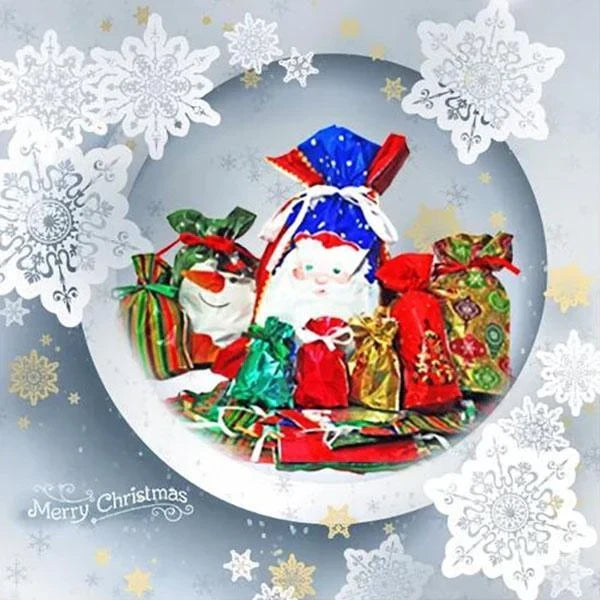 Christmas Drawstring Gift Bags with Integrated Ribbon and Assorted Sizes, 15-Pack Zanny Home