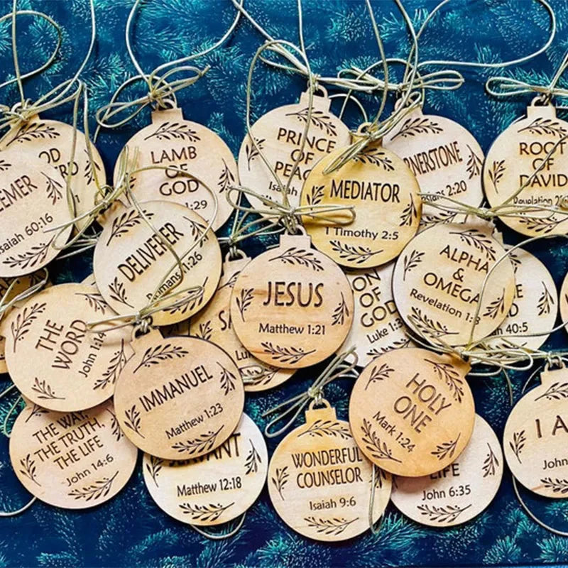 Advent Ornaments with Scripture Names and Wooden Hanging Set, 12 or 25 Pieces Zanny Home