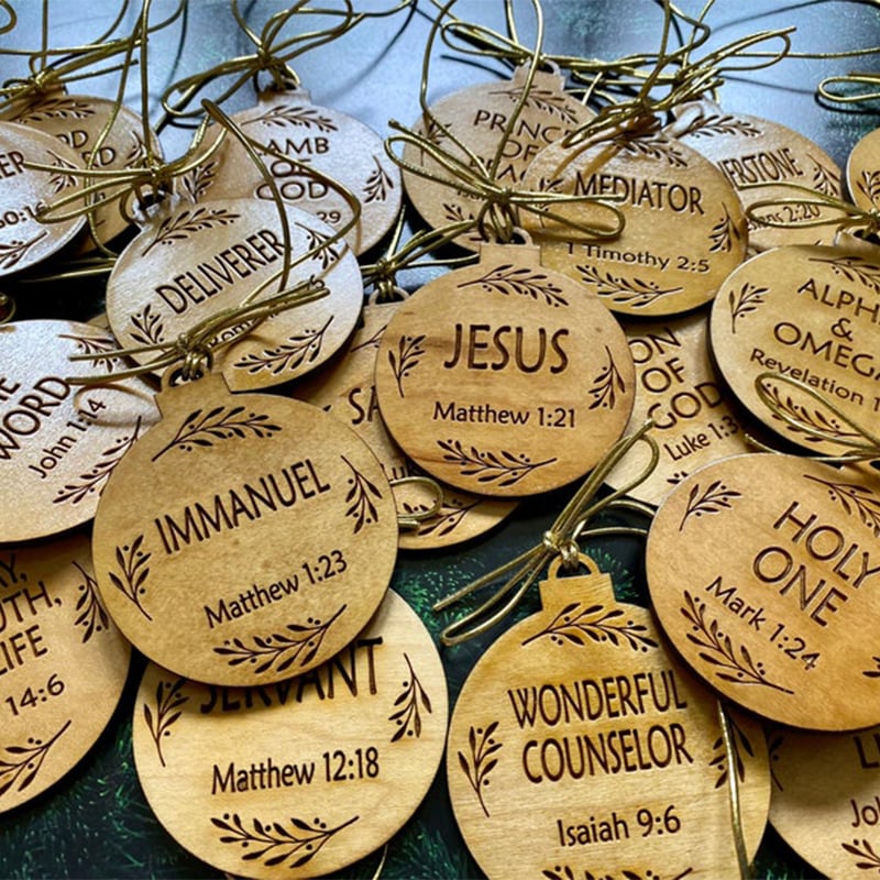 Advent Ornaments with Scripture Names and Wooden Hanging Set, 12 or 25 Pieces Zanny Home