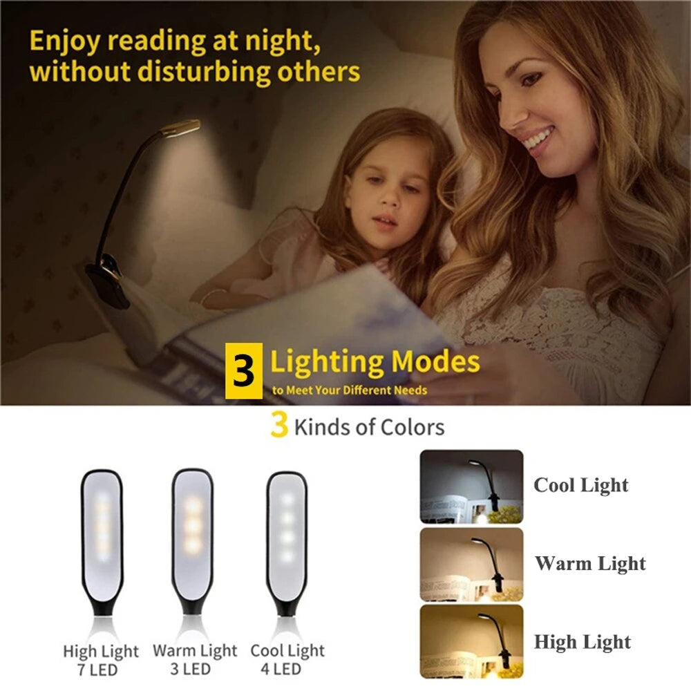 Clip-On Reading Lamp with 3 Color Modes and Adjustable Dimming, Rechargeable Battery Zanny Home