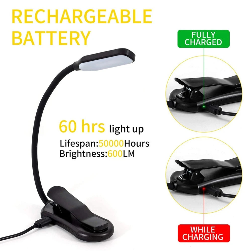 Clip-On Reading Lamp with 3 Color Modes and Adjustable Dimming, Rechargeable Battery Zanny Home
