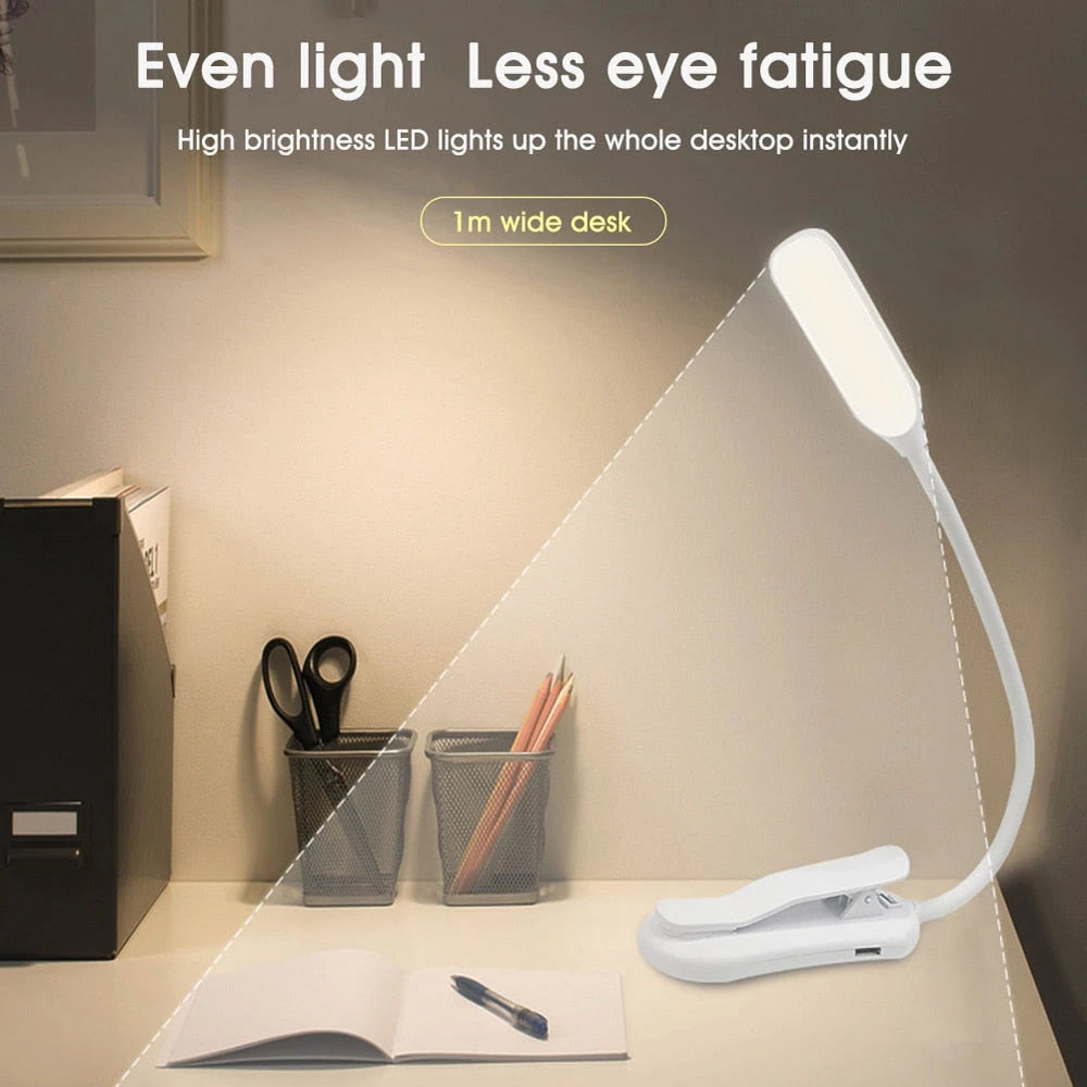 Clip-On Reading Lamp with 3 Color Modes and Adjustable Dimming, Rechargeable Battery Zanny Home