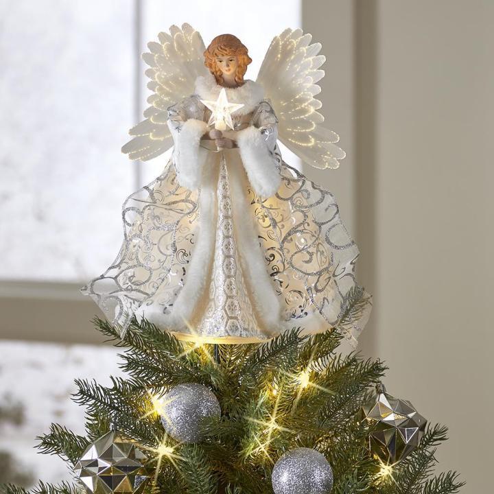Angel Tree Topper with Animated Wings and Fiber Optic Lighting, 10-Foot Cord Zanny Home