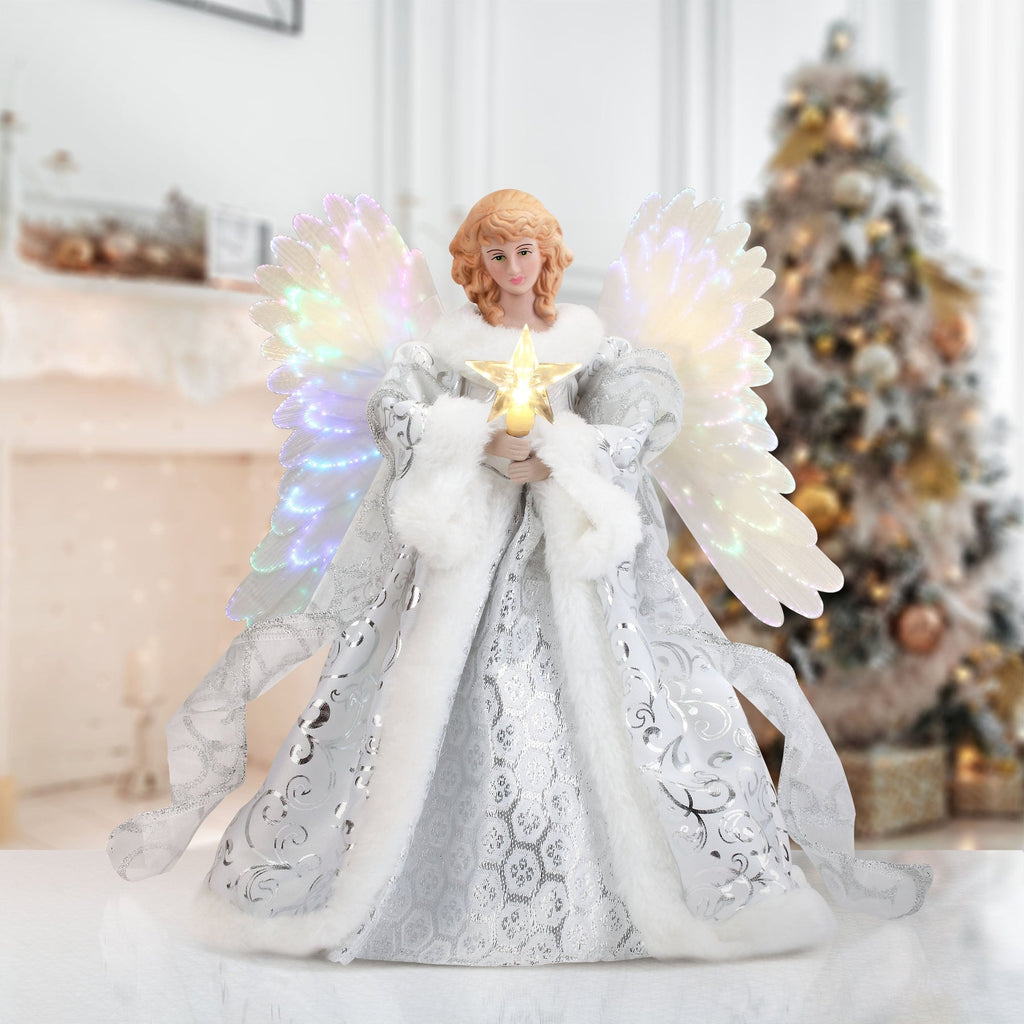 Angel Tree Topper with Animated Wings and Fiber Optic Lighting, 10-Foot Cord Zanny Home