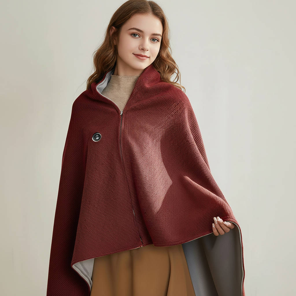 Heated Shawl with Eight-Zone Carbon Fiber Heating and Zipper Closure, USB-C Power Zanny Home