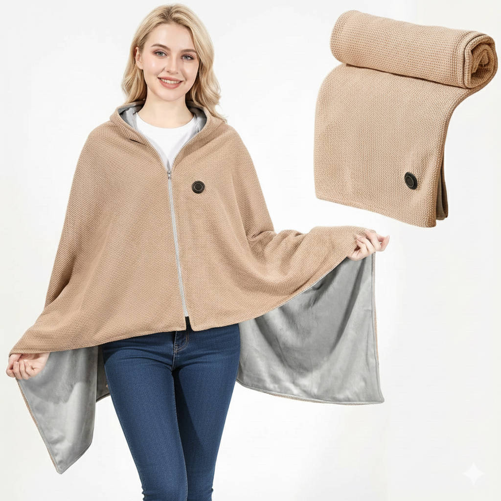 Heated Shawl with Eight-Zone Carbon Fiber Heating and Zipper Closure, USB-C Power Zanny Home