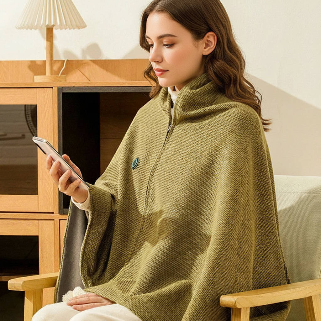 Heated Shawl with Eight-Zone Carbon Fiber Heating and Zipper Closure, USB-C Power Zanny Home