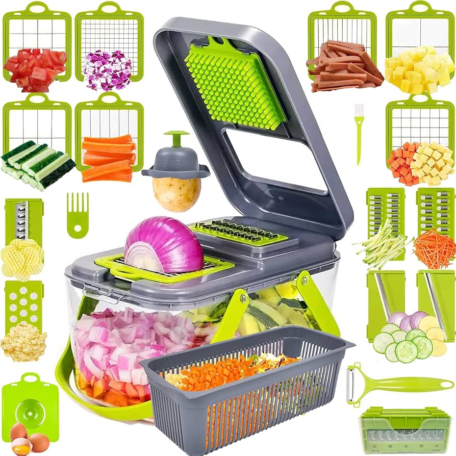 Vegetable Slicer with Interchangeable Blades and Built in Container, Non-Slip Base Zanny Home