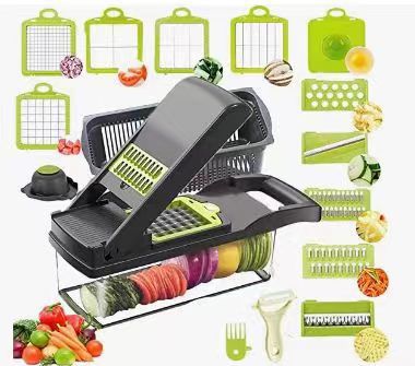 Vegetable Slicer with Interchangeable Blades and Built in Container, Non-Slip Base Zanny Home