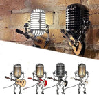 Microphone Table Lamp with Adjustable Joints and LED Bulb, Mini Guitar Accent Zanny Home