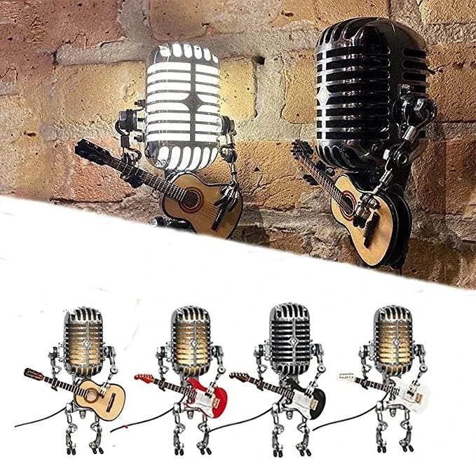 Microphone Table Lamp with Adjustable Joints and LED Bulb, Mini Guitar Accent Zanny Home
