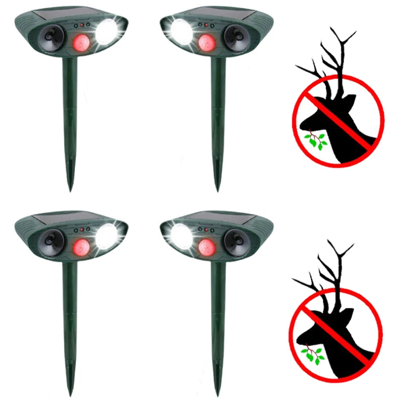 Solar Deer Repeller with Motion-Activated Ultrasonic Pulse and Flashing Light, 4-Pack Zanny Home