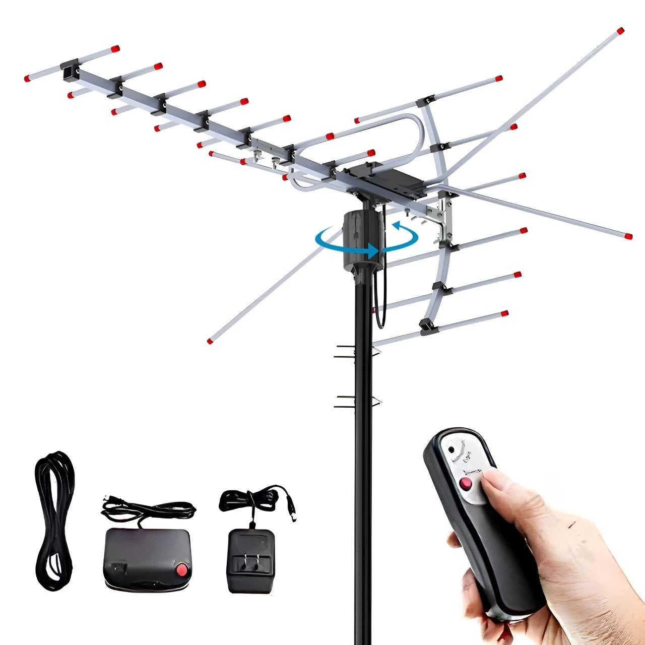 Motorized Outdoor TV Antenna with 360 Degree Rotation and Signal Processor, Weatherproof Zanny Home