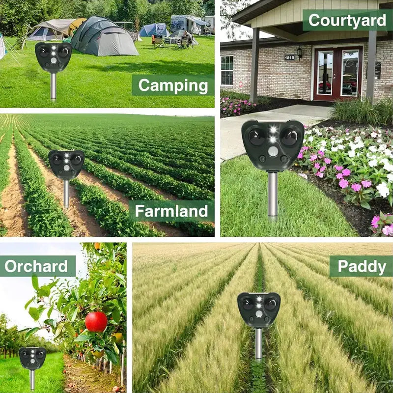 Solar Bird Deterrent with Ultrasonic Pulses and LED Flashes, USB Rechargeable, 30ft Range Zanny Home