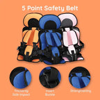 Child Car Seat Cushion with Breathable Mesh and Five-Point Harness, Washable Cover Zanny Home