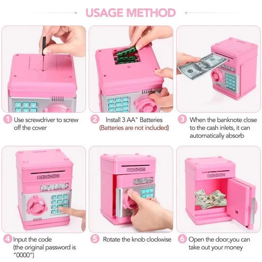 Electronic Piggy Bank with Motorized Bill Intake and Dual-Lock Security, Voice Prompts Zanny Home