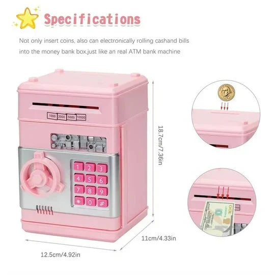 Electronic Piggy Bank with Motorized Bill Intake and Dual-Lock Security, Voice Prompts Zanny Home