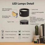Rechargeable Magnetic Wall Light with 360° Pivot and Touch Controls, USB Type-C Charging Zanny Home