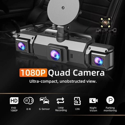 4-Channel Dash Camera with Night Vision and Parking Monitor, WiFi App Control Zanny Home
