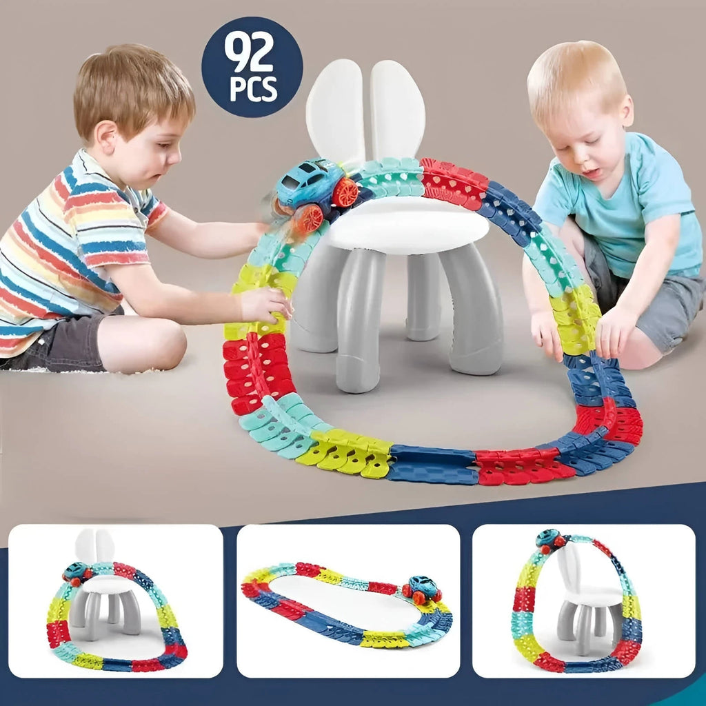 Glow In The Dark Race Track with LED Lights and Anti-Tip Car, Modular Snap-Together Set Zanny Home