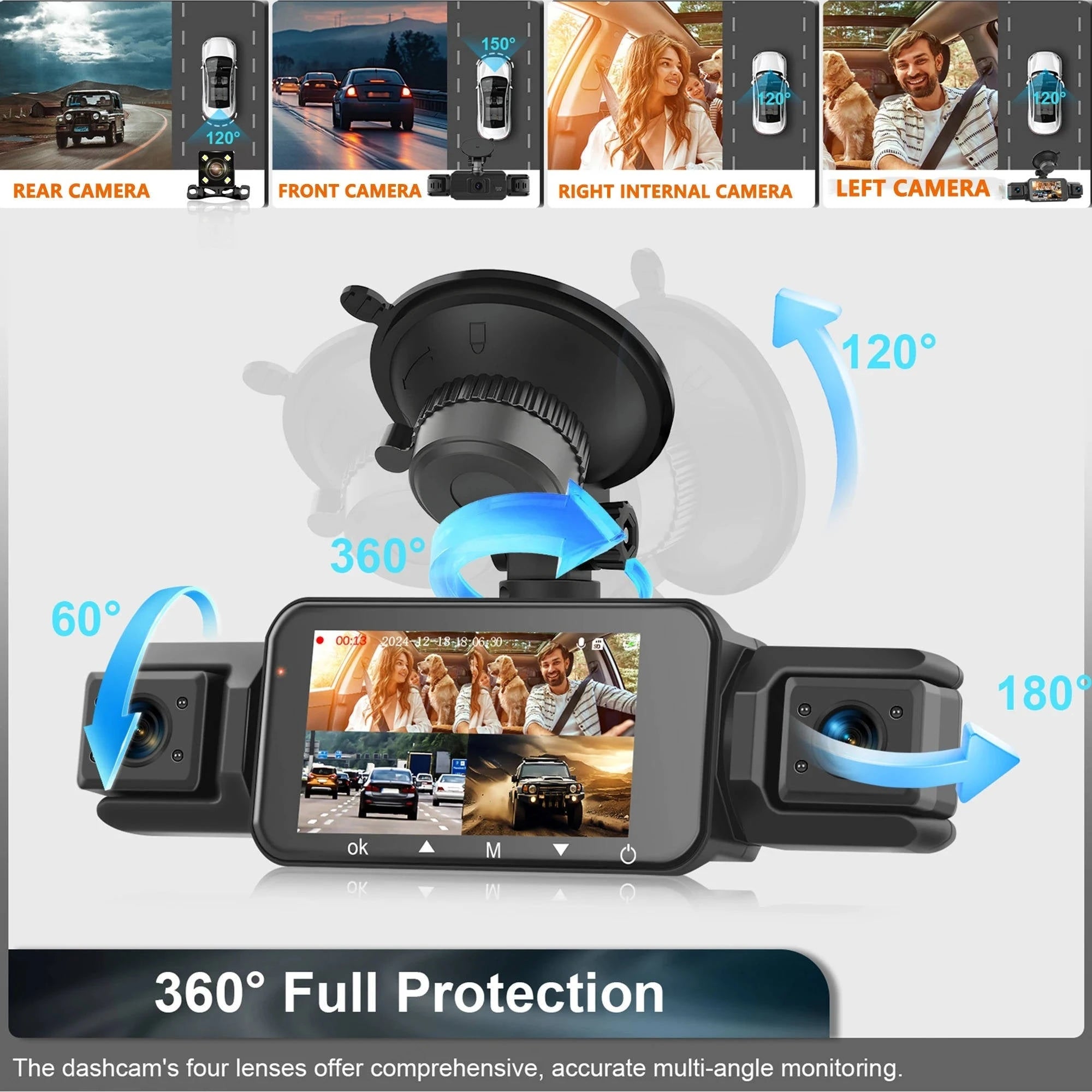 4-Channel Dash Camera with Night Vision and Parking Monitor, WiFi App Control Zanny Home