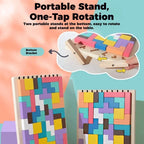Wooden Puzzle Set with 42 Blocks and 10 Illustrated Cards, Foldout Stand, Storage Tray Zanny Home