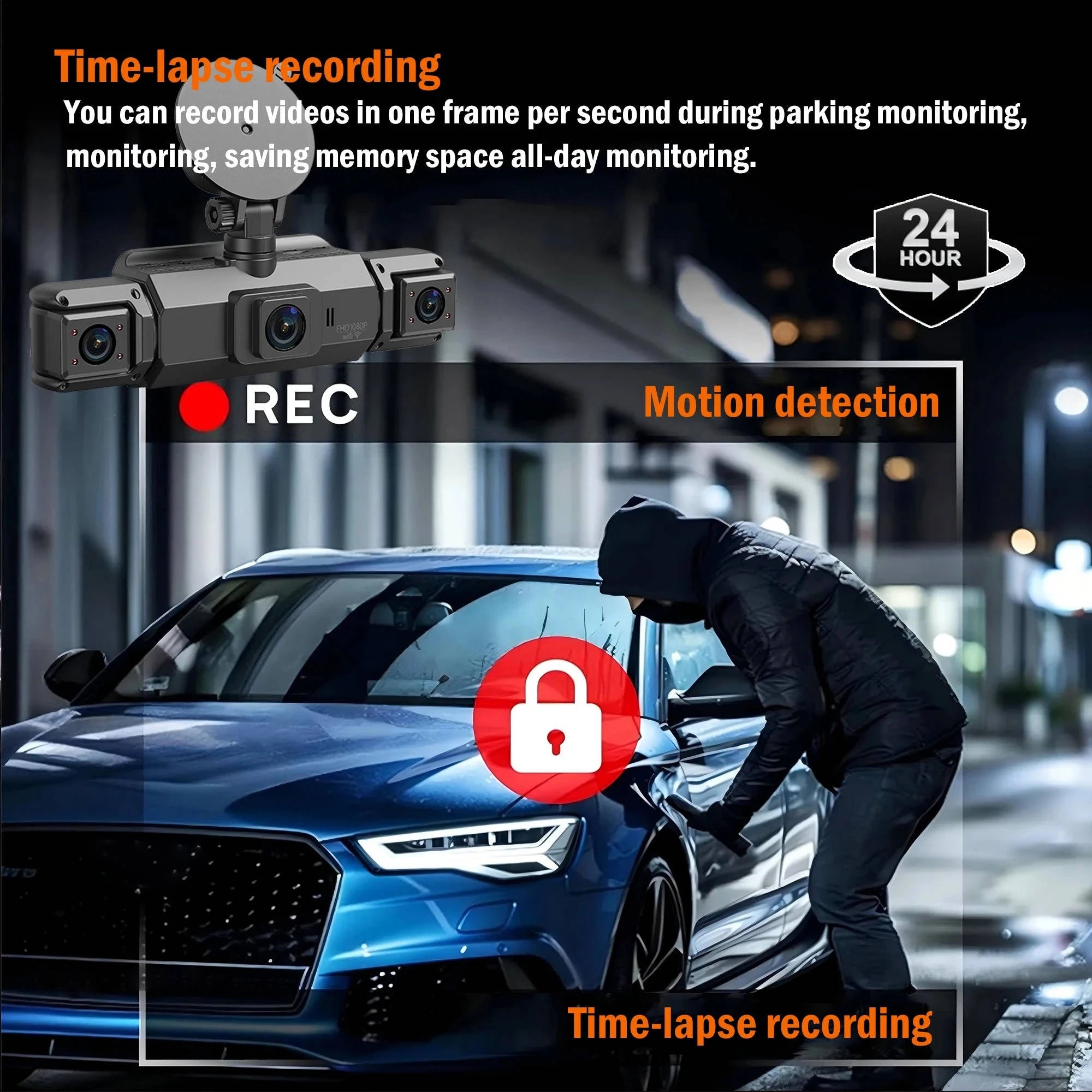 4-Channel Dash Camera with Night Vision and Parking Monitor, WiFi App Control Zanny Home