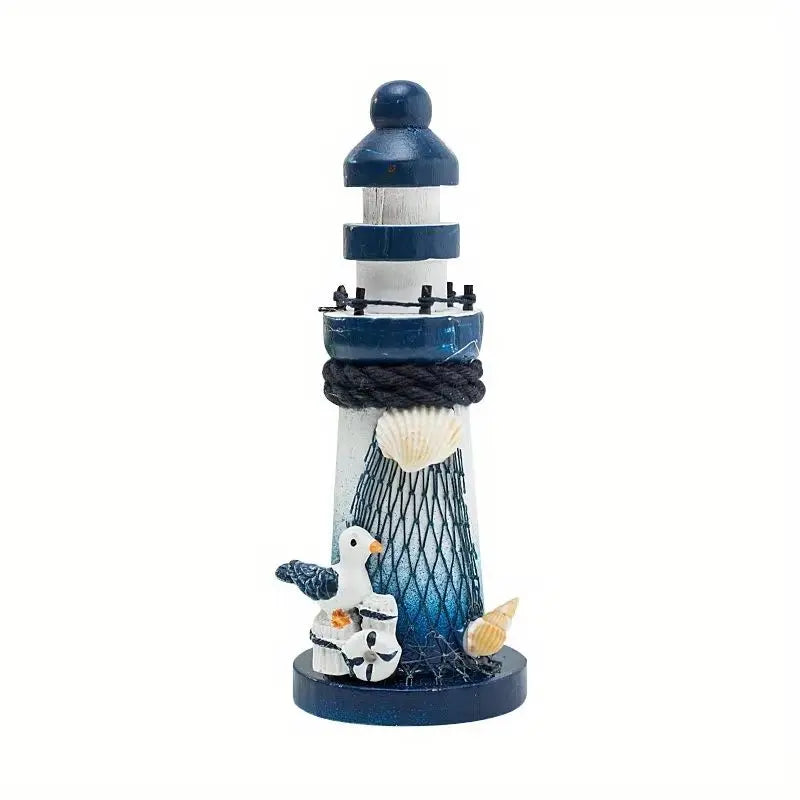 Mediterranean Wooden Lighthouse Ornament – 5-Inch Home Decor zannyhome-store