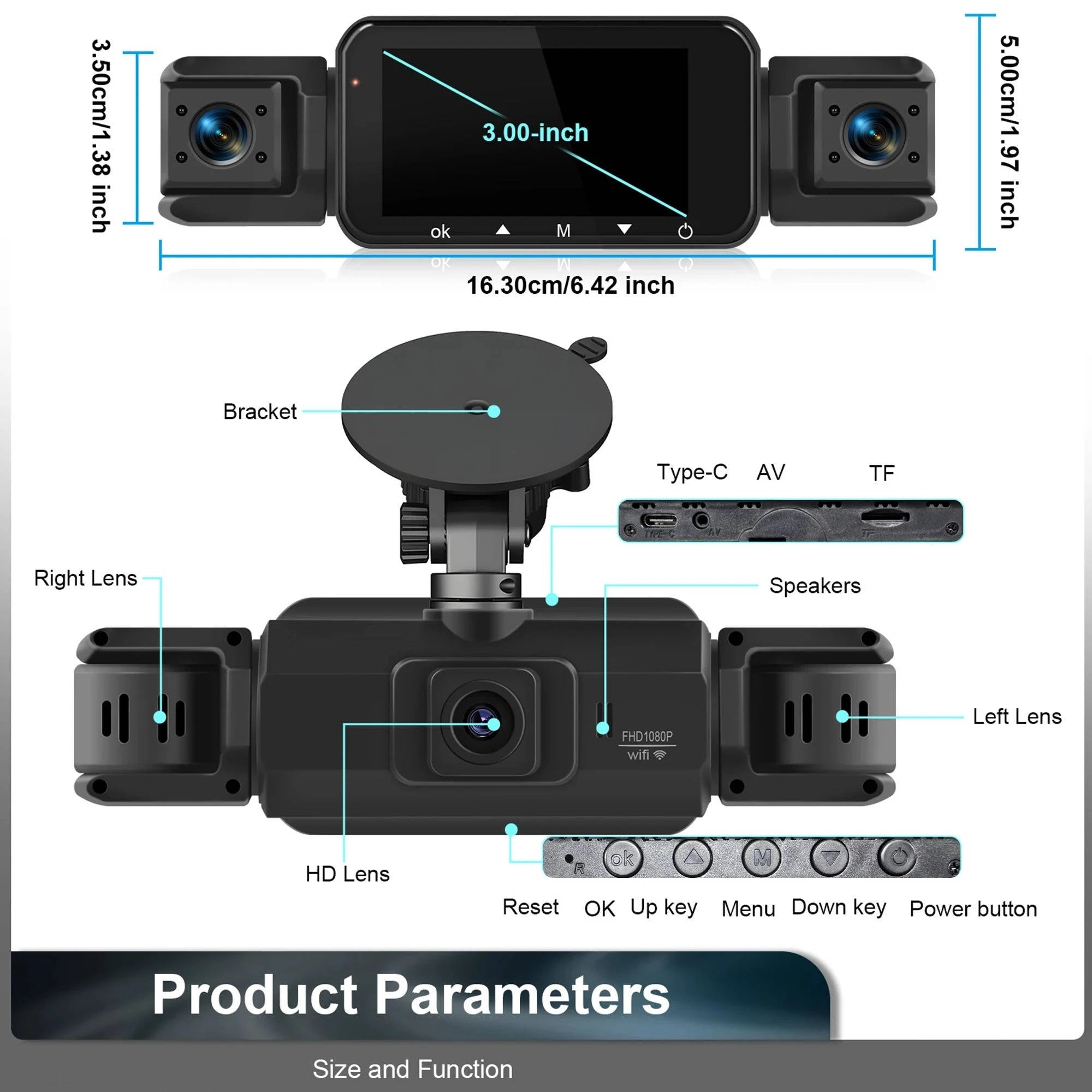 4-Channel Dash Camera with Night Vision and Parking Monitor, WiFi App Control Zanny Home