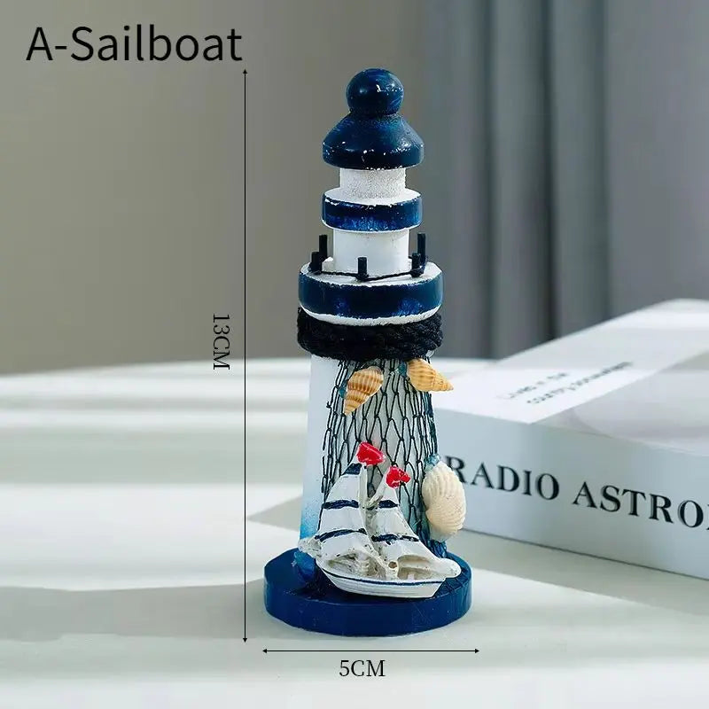 Mediterranean Wooden Lighthouse Ornament – 5-Inch Home Decor zannyhome-store