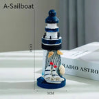 Mediterranean Wooden Lighthouse Ornament – 5-Inch Home Decor zannyhome-store