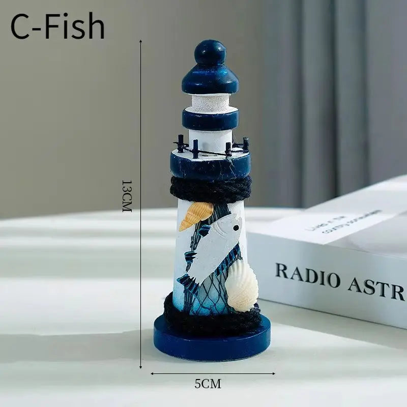 Mediterranean Wooden Lighthouse Ornament – 5-Inch Home Decor zannyhome-store
