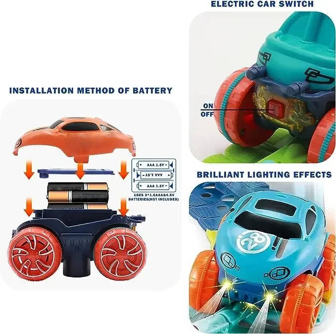 Glow In The Dark Race Track with LED Lights and Anti-Tip Car, Modular Snap-Together Set Zanny Home